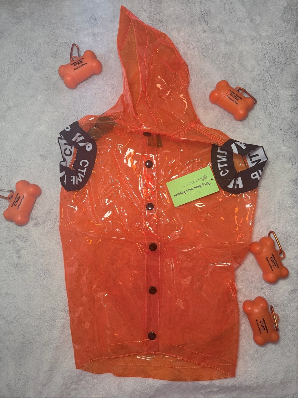 Heron Preston & Very Important Dogs - Clear Orange Rain Coat For Dog, Size XL